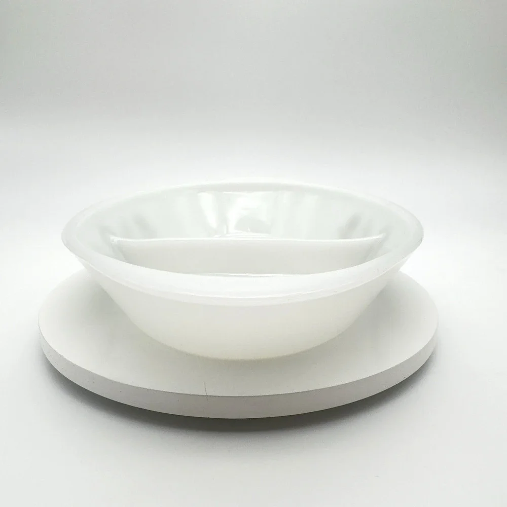 Glasbake Divided Casserole Serving Dish Green Daisy Milk Glass Vintage 1 qt